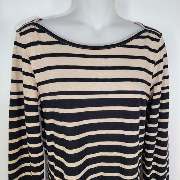 J. Crew Artist T Shirt Top Womens Small Black Tan Knit Striped Pullover Cotton - Picture 3 of 7